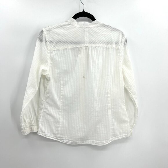 CLUB MONACO White Striped Semi Sheer Cotton Lightweight Button Up Blouse Large - Picture 2 of 5